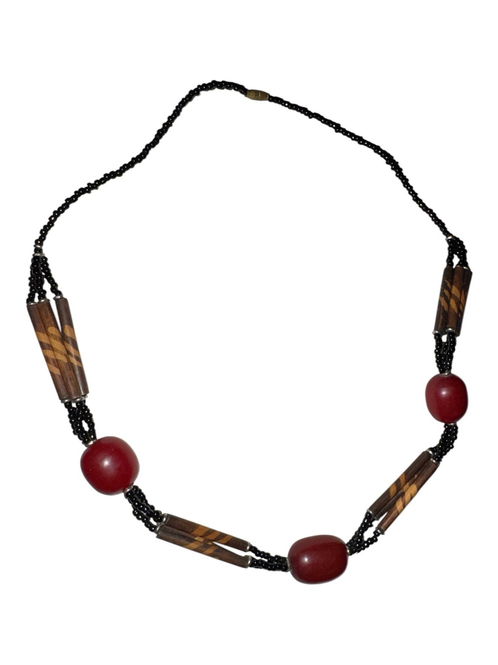 Handmade Black and Burgundy Costume Beaded Necklace